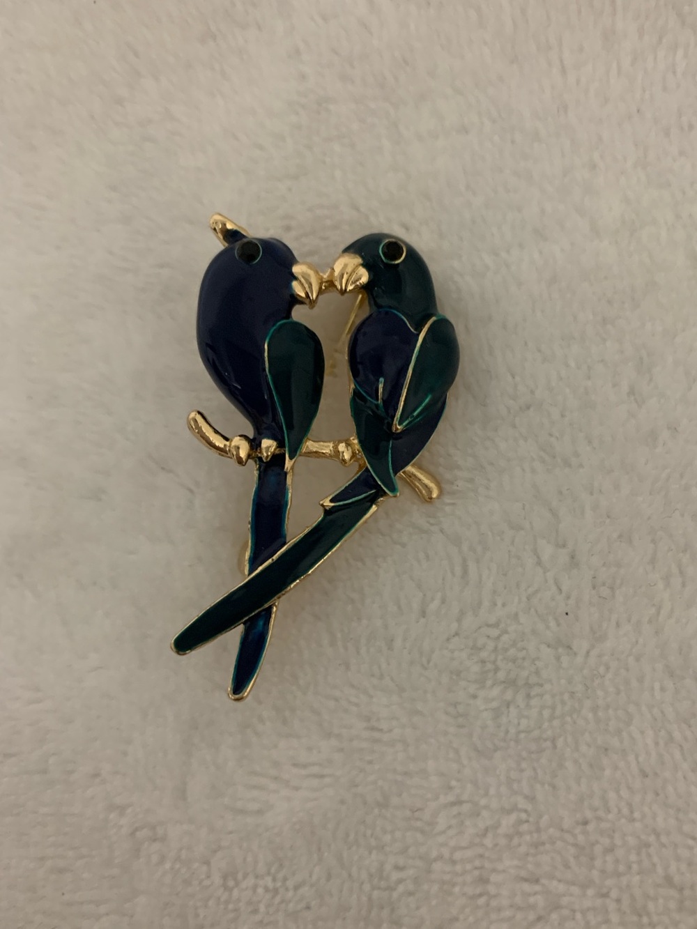 Gold-Tone Blue & Teal Parrot Brooch